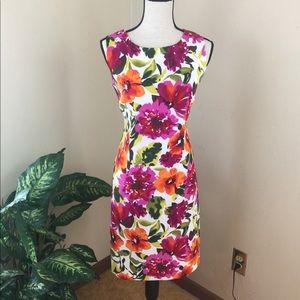 Ronni Nicole Bright Orange Floral Knee Length Sleeveless Midi Sheath Dress 10